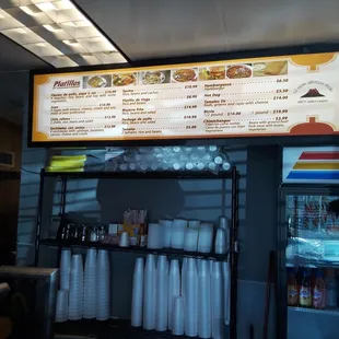 a menu on the wall