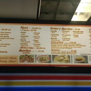 Menu as of 4/6/2018