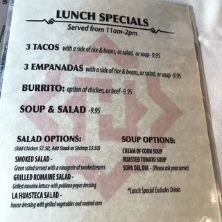 Three Course Special Menu