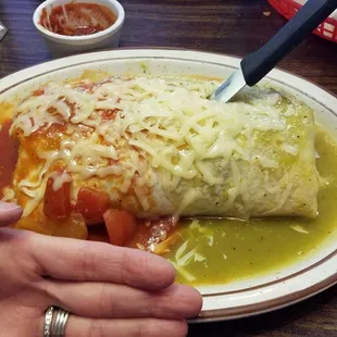 See how huge this burrito is!! I have huge hands!