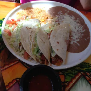 Fish Tacos with rice &amp; refried beans