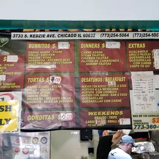 a menu on the wall
