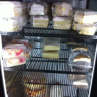 a display of cheesecakes