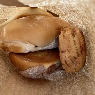 the inside of a bagel sandwich