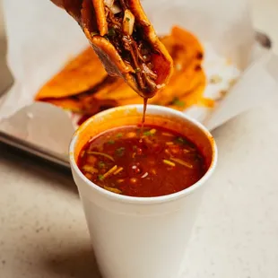 Quesabirra Tacos with Consome.