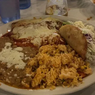 2. Chicken Taco, Tamale & Cheese Enchilada Combo