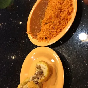 Rice and beans and a side of stuff potato ball