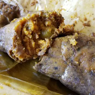Pasteles filling. So much meat and filling.