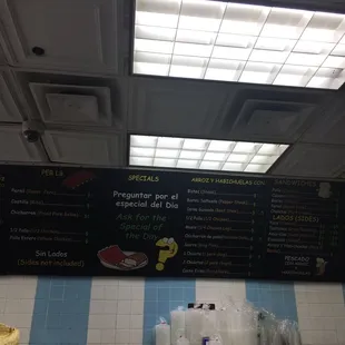 a menu on the wall