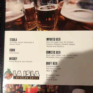 a menu for a beer bar