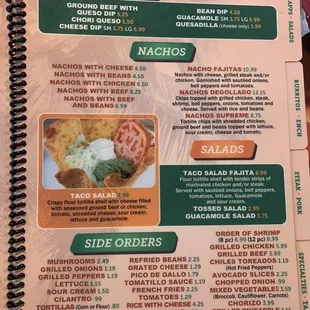Nachos, salads, sides