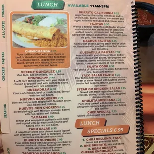 Lunch menu