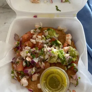 Shrimp tostada. Yum!