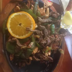 Steak and chicken fajitas
