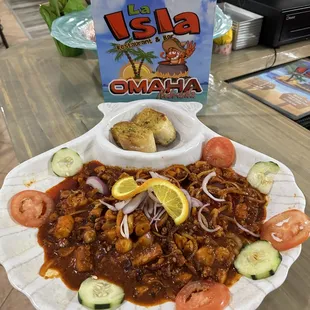 Chopped octopus in Guajillo sauce