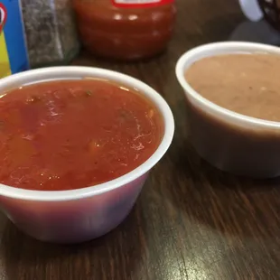 Accompanies the chips. Salsa or beans. Choices are always great.