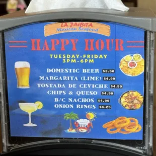 Happy hour menu
