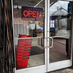 an open sign in a store window