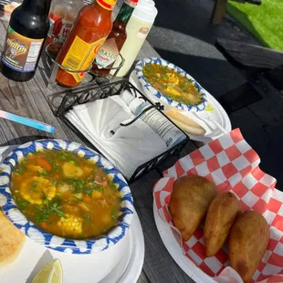 plates of food on a picnic table