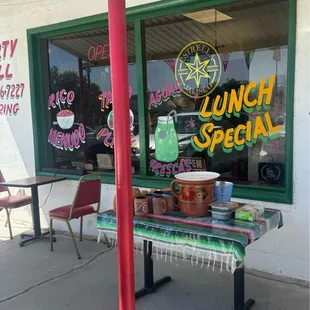 Outside the restaurant