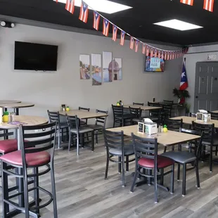 tables and chairs in a restaurant