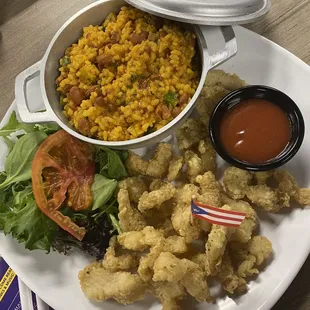 Fish chunks, arroz mampostiao