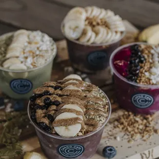 a variety of smoothie bowls