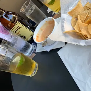 Chips and Queso. Corona Familiar.  Great Service here.