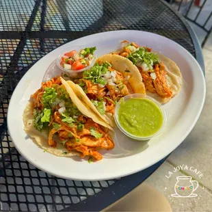 Tacos made with your choice of handmade tortilla or a regular tortilla. Comes with cilantro and onion.