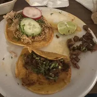 Al pastor and pollo tacos