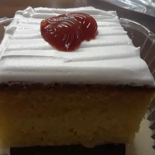 A slice of yummy Tres Leches cake.