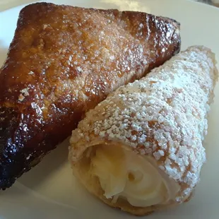 Apple turnover on the left.  Cream Horn on the right.