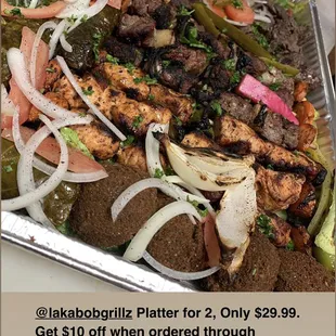 Platter for 2 comes with salad and hummus