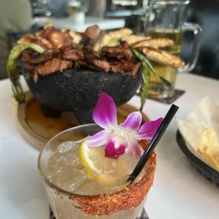 Drinks and our order. Molcajete