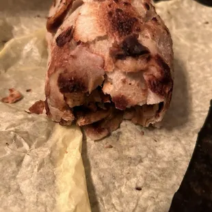 This is a grilled chicken burrito. Very disappointed. Over priced as well $27 for a burrito and a large horchata