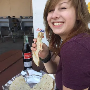 Sincronisadas. Basically a loaded quesadilla with ham, cheese, onion, and jalapeños.