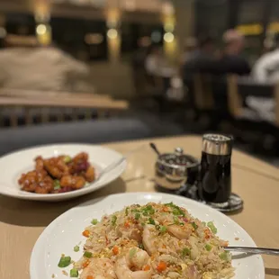 Shrimp fried rice and General Tso's chicken