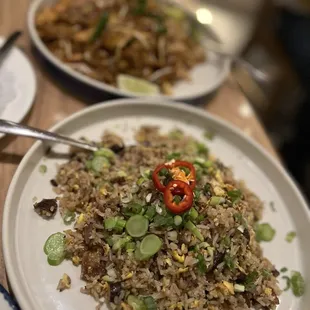 Octal fried rice and pad kee mao (drunken noodle