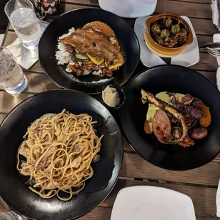 three plates of food