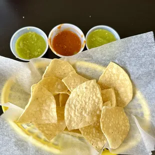 Green salsa (medium) red salsa (hottest)