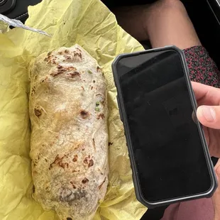Regular burrito compared to IPhone 15 pro