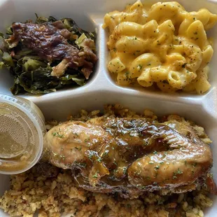 Glazed Cornish Hen Macaroni and Cheese Collard Greens