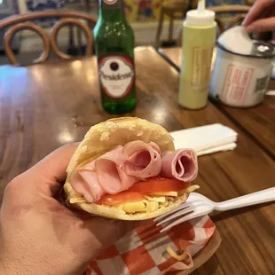 Ham &amp; Cheese Arepa with extra tomato