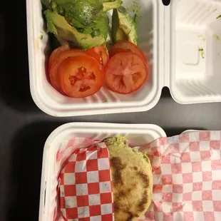 Chicken &amp; Avocado Arepa, Avocado and Tomato Salad