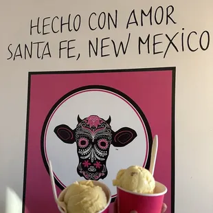 Green chile ice cream, red chile honey ice cream, vanilla and butter pecan ice cream