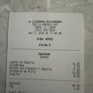 Receipt of what was ordered and purchased.