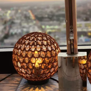 a view of a city from a restaurant