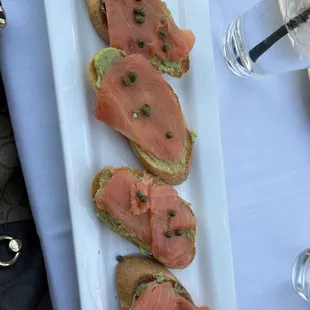 Crostini with avocado &amp; salmon with capers