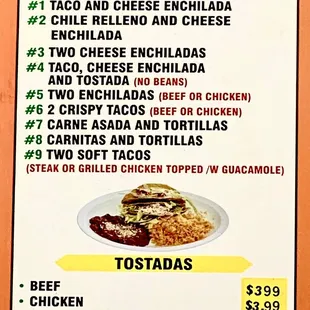 Combo plates - menu; tostadas