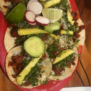 6 pastor tacos... tasty, flavorful, fresh. Hits the spot every time.